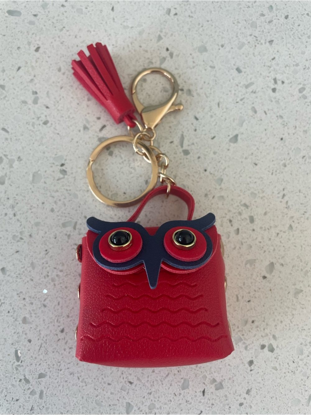 Red Owl Bag Keychain with Navy Accents